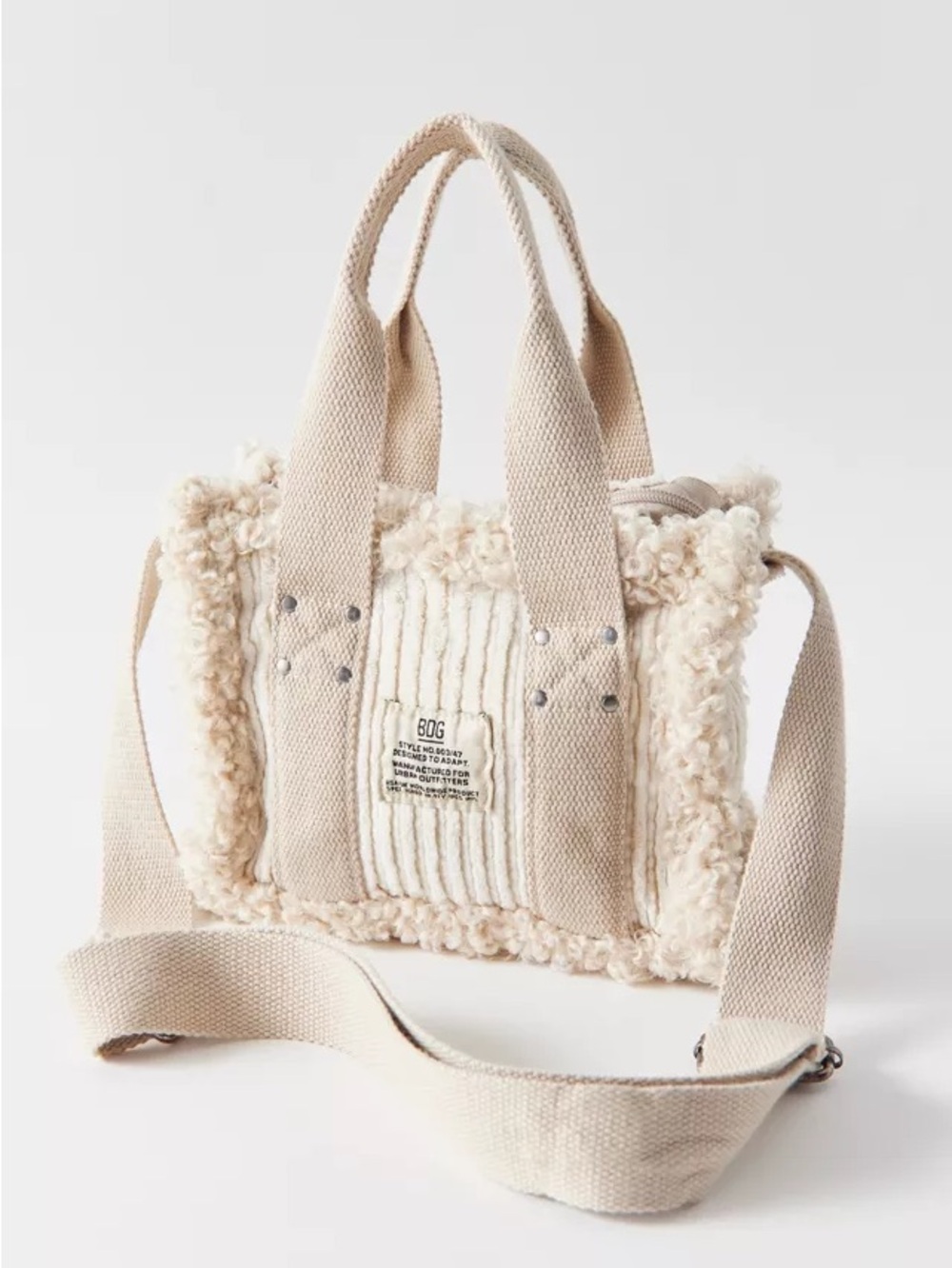 Urban Outfitters BDG Serena Fleece Corduroy Mini Tote Crossbody Bag Cream